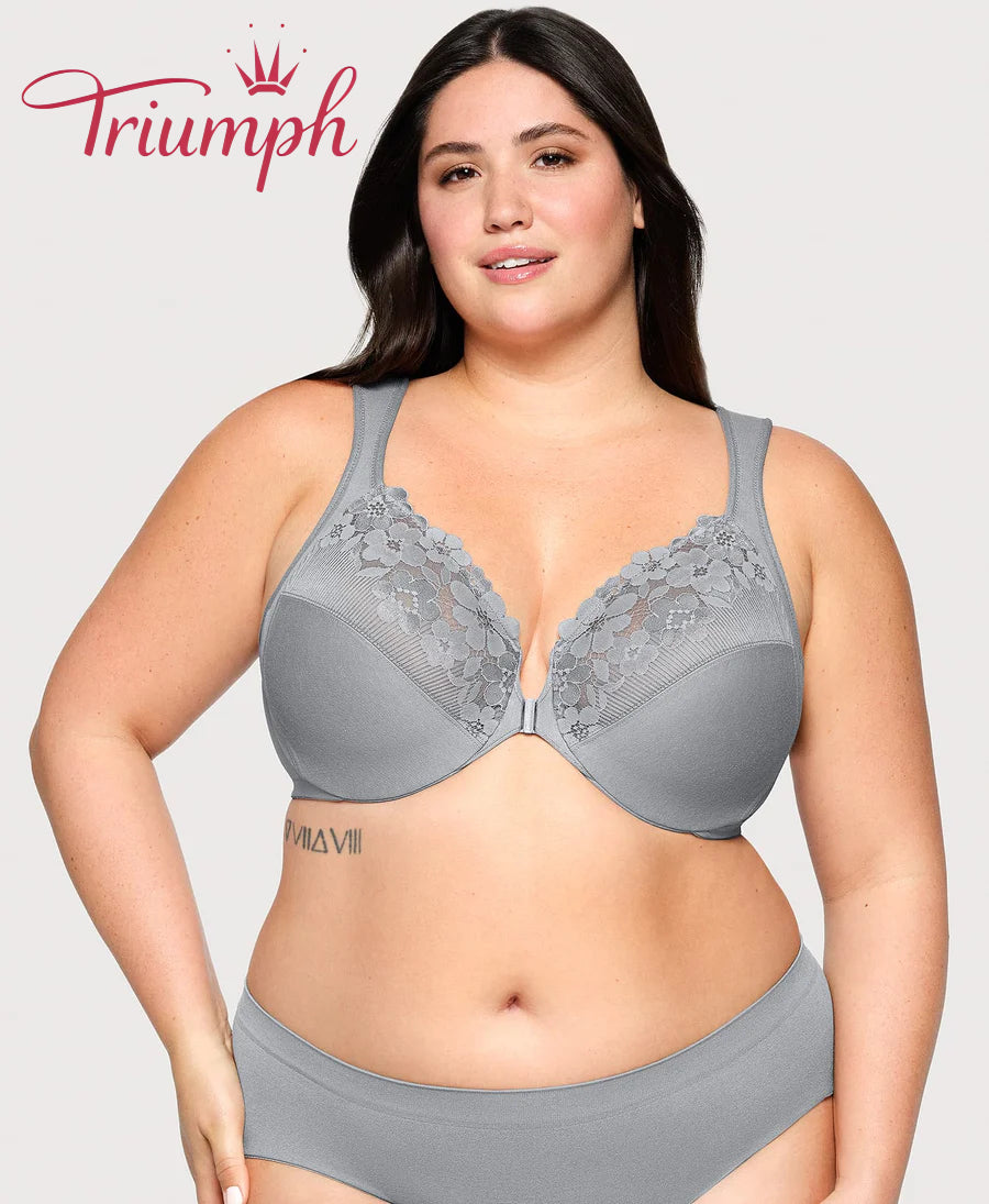Triumph - (3 sztuki) Biustonosz bawełniany z haftowaną koronką, zapięcie z przodu