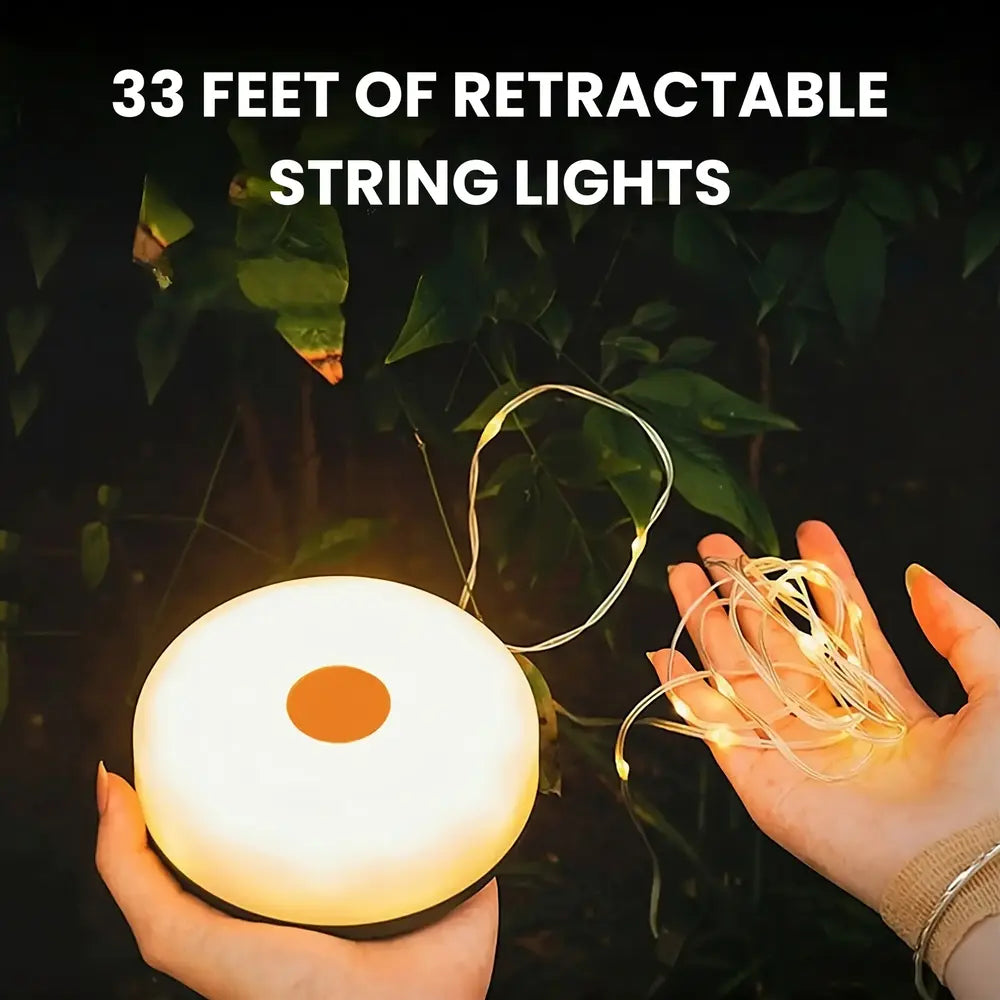 Lampa kempingowa Camp Lamp™💡 33-stopowy, zwijany łańcuch świetlny 🔋 8 godzin pracy na baterii 🌈 Wiele ustawień kolorów ⚙️ Montaż w kilka sekund