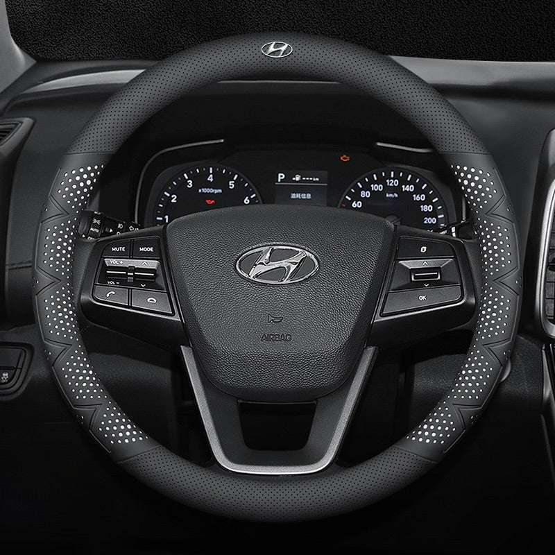 Ultracienki, oddychający pokrowiec na kierownicę z prawdziwej skóry z antypoślizgowym uchwytem