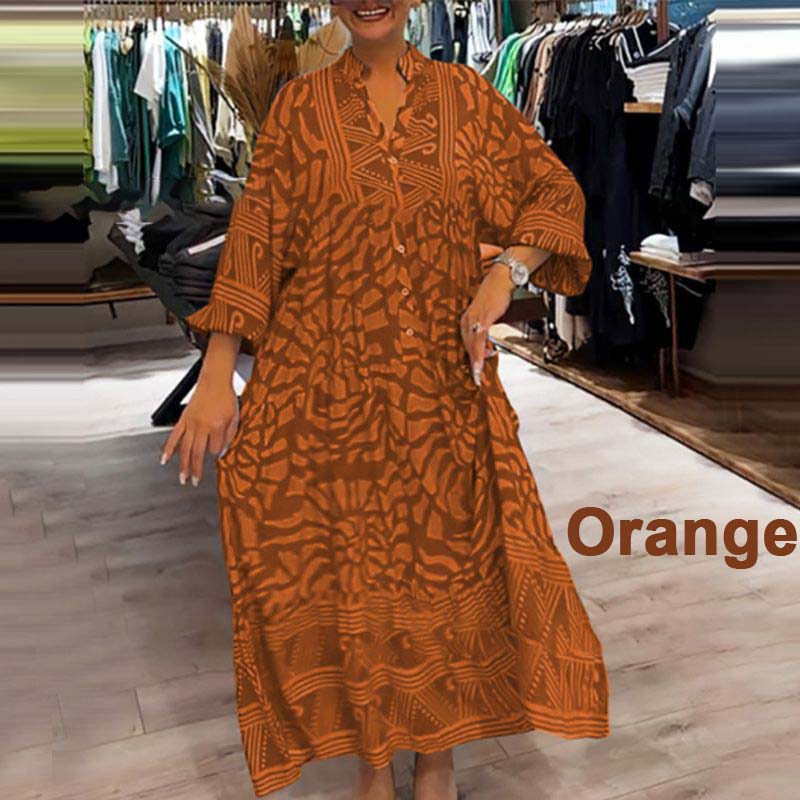 Γυναικείο φαρδύ φόρεμα με σχέδιο και λαιμόκοψη σε V-GR