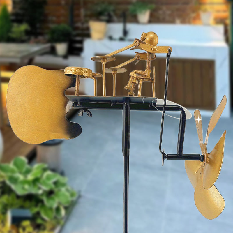 Rankų darbo metalinis vėjo malūnas su būgnu - žemės dekoracija-LT