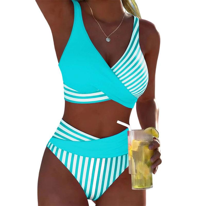 👙 Bikini w blokach kolorów S-3XL: stylowy i modelujący dwuczęściowy kostium kąpielowy 🌊