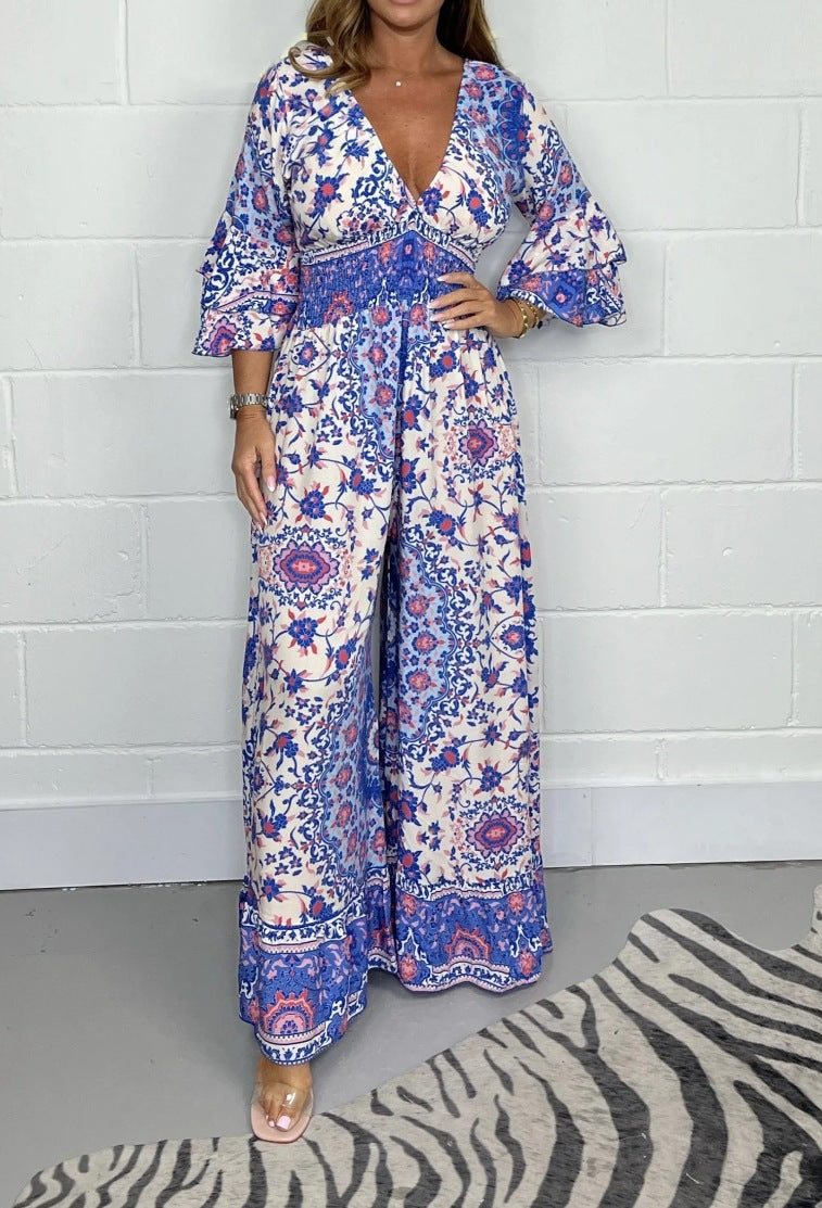 💗 Naiste suvine mood sügav V-kaelusega jumpsuit