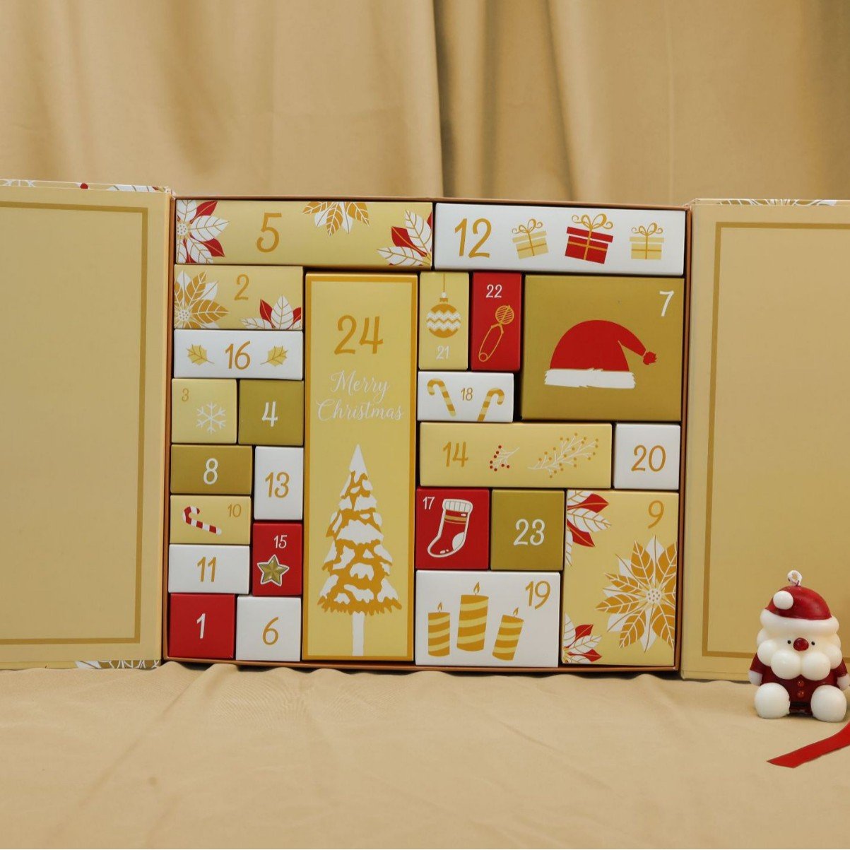 Rožinis marmurinis Advento kalendorius 2025 m., 24 dienų iki Kalėdų atgalinio skaičiavimo dėžutė-LT