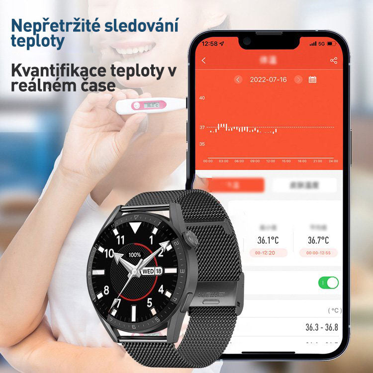 Išmanusis laikrodis gliukozės kiekiui kraujyje stebėti be skausmo su Bluetooth telefonu 