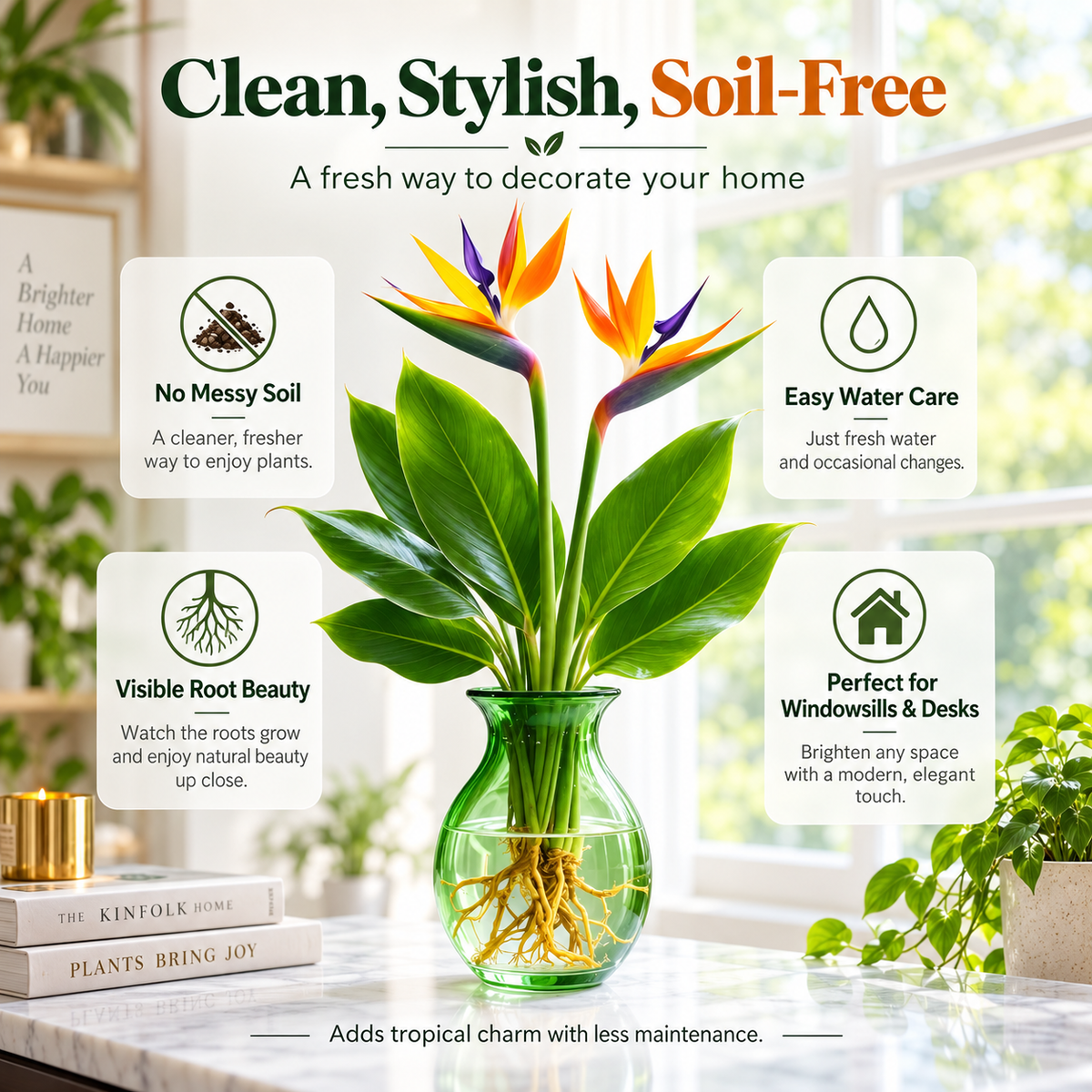🕊️ Hydroponic Bird of Paradise Starter – Tropical Water-Grown Indoor Plant 💧🌱