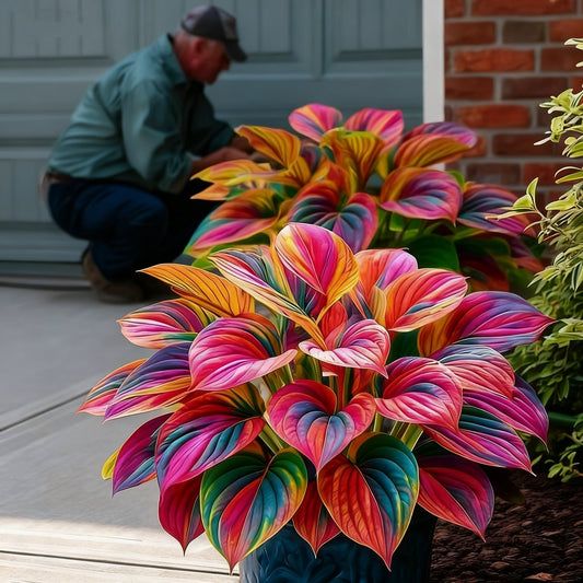 🌈🔥 Riboto leidimo vaivorykštės liepsnos hostos - reta įvairiaspalvė lapija, išskirtinai mūsų parduotuvėje 🌸-LT