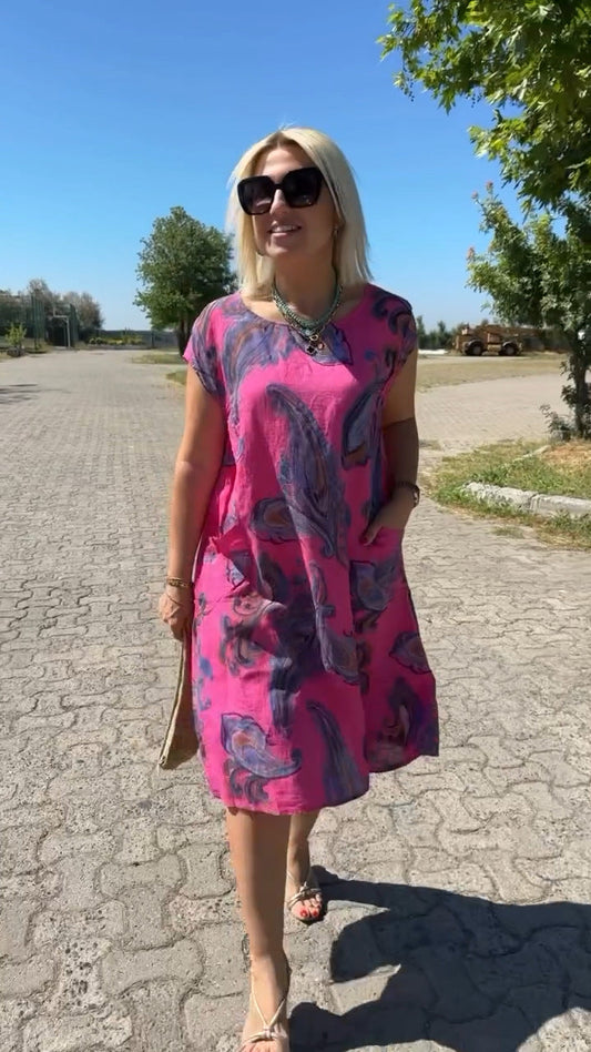 Medvilninė ir lininė dress su raštu