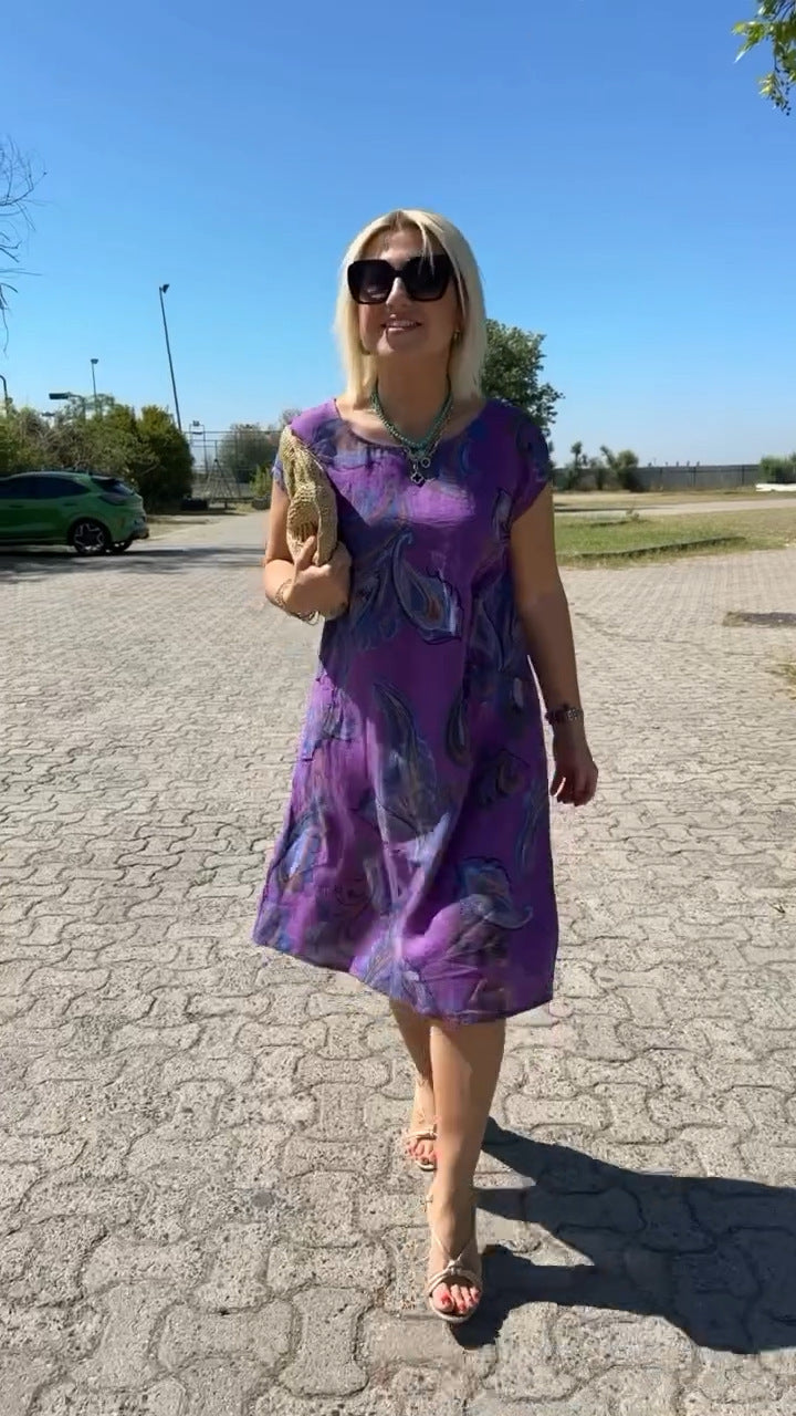 Vestido de algodón y lino con estampado