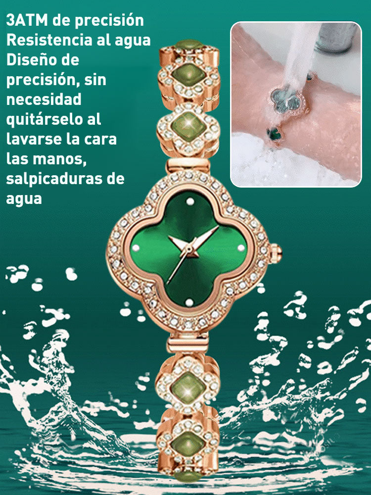 Reloj de smeraldas con trebol para mujer. 