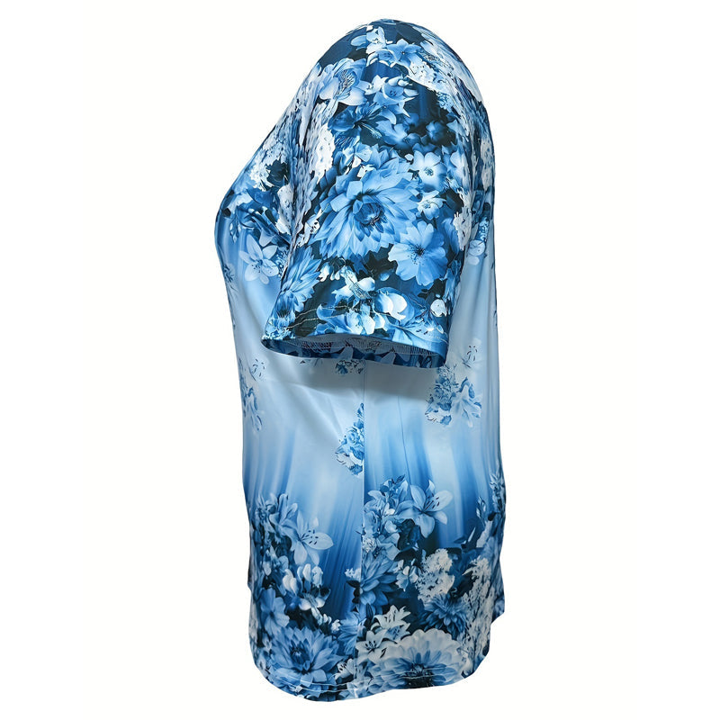 👚 60% ZNIŻKI! 🌸 Elegancki damski top z krótkim rękawem i kwiatowym nadrukiem - lekki materiał, romantyczny design, idealny na ciepłe dni ☀️
