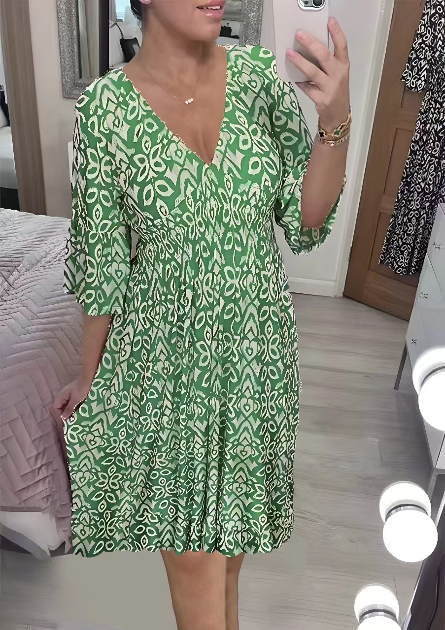 👗Mini Print V formos iškirpte suknelė 