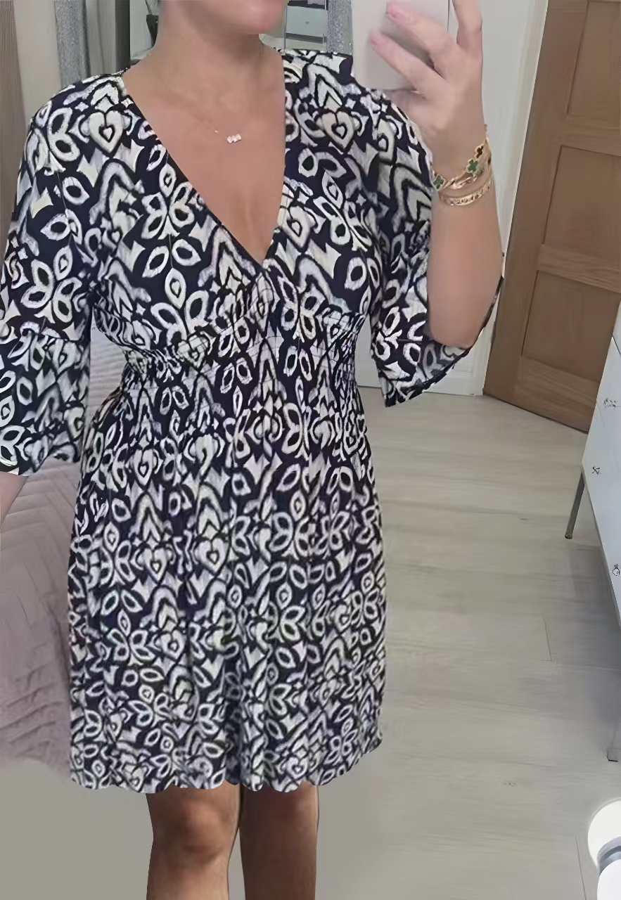 👗Mini Print V formos iškirpte suknelė 