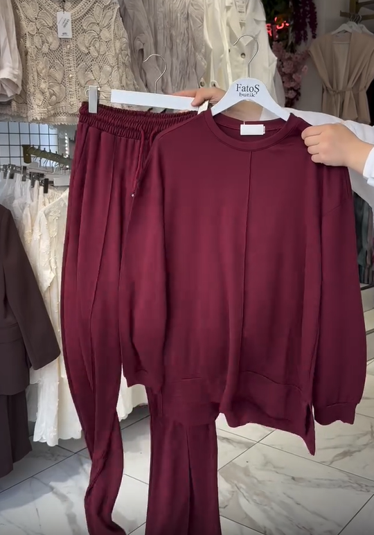 Conjunto de pantalón de algodón de manga larga y cuello redondo para mujer-ES