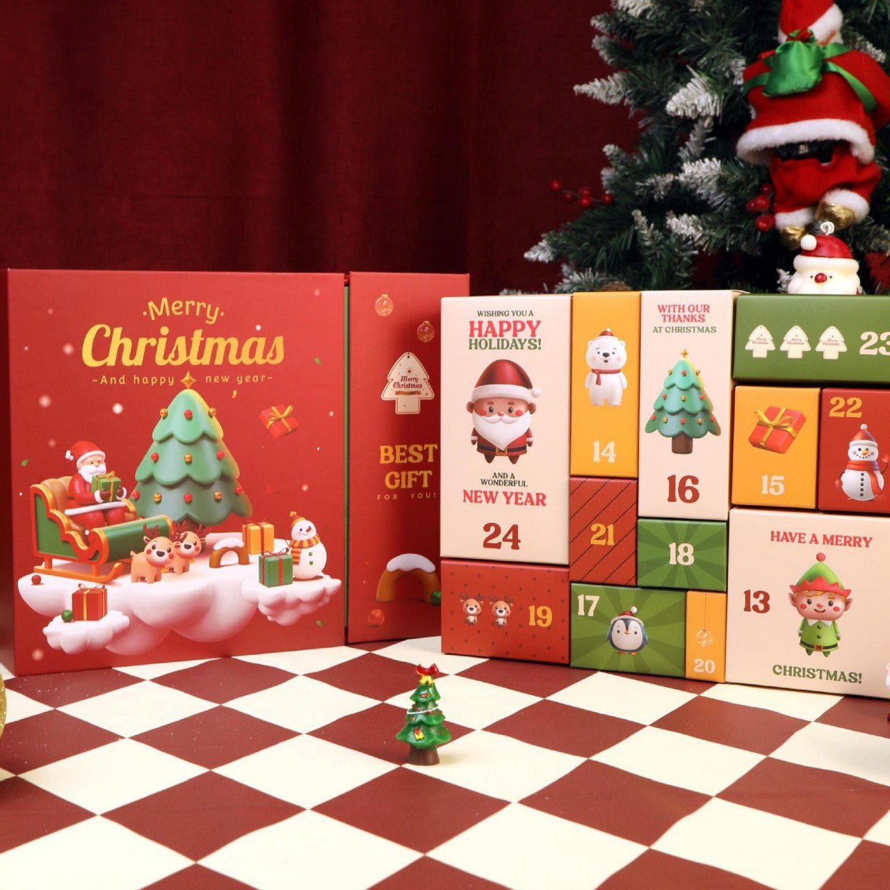 Rožinis marmurinis Advento kalendorius 2025 m., 24 dienų iki Kalėdų atgalinio skaičiavimo dėžutė-LT