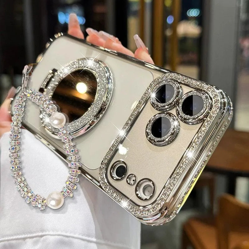 ✨💎Błyszczące diamentowe etui na telefon dla kobiet z lusterkiem i podstawką do iPhone'a 12/13/14/15/16/17 Pro Max, 17Air, 14/15/16 Plus💖