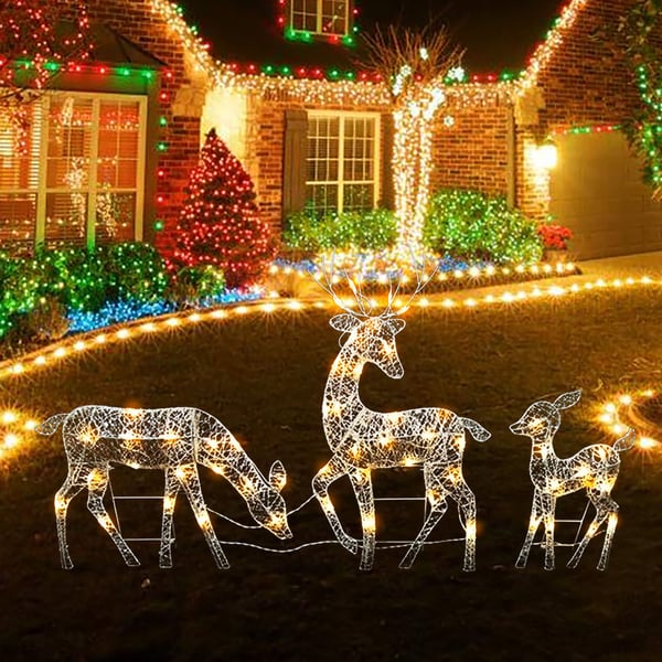 Luces de árbol de Navidad con purpurina blanca en forma de reno.-ES