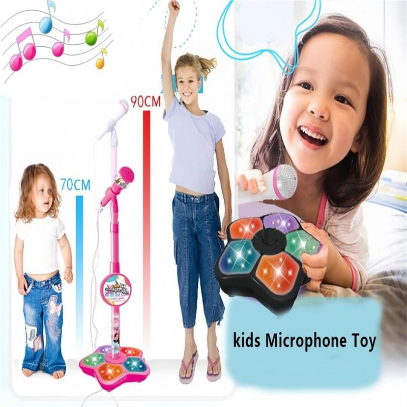 🎤 Zabawkowy mikrofon karaoke dla dzieci – światła + wysuwalna szyna (70-90cm) – idealny prezent na urodziny!🎁