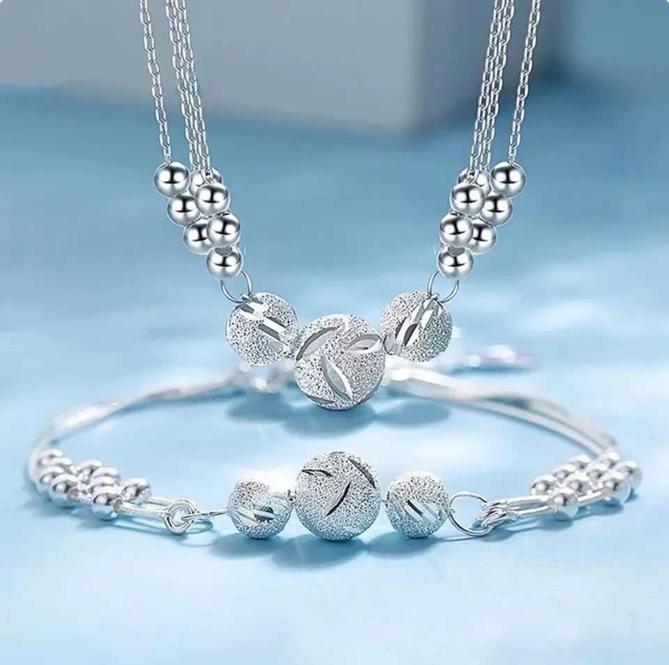 🎁🔥[Naszyjnik + Bransoletka]✨Zestaw biżuterii z grawerowanym srebrnym naszyjnikiem