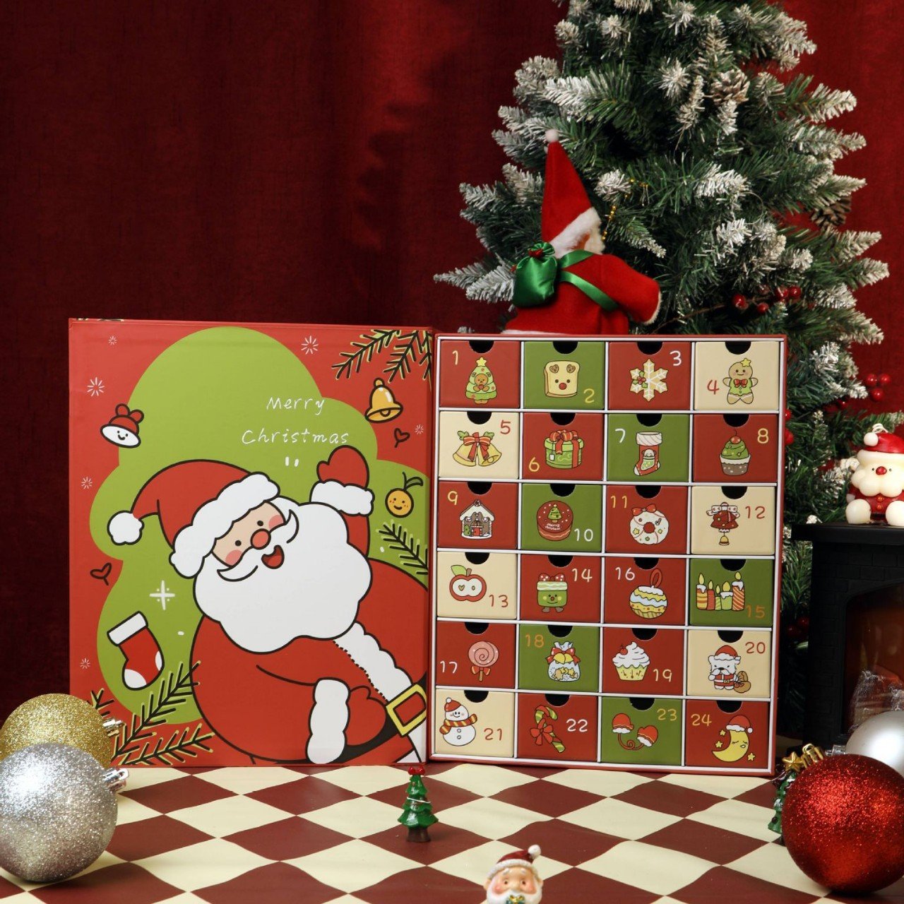 Rožinis marmurinis Advento kalendorius 2025 m., 24 dienų iki Kalėdų atgalinio skaičiavimo dėžutė-LT