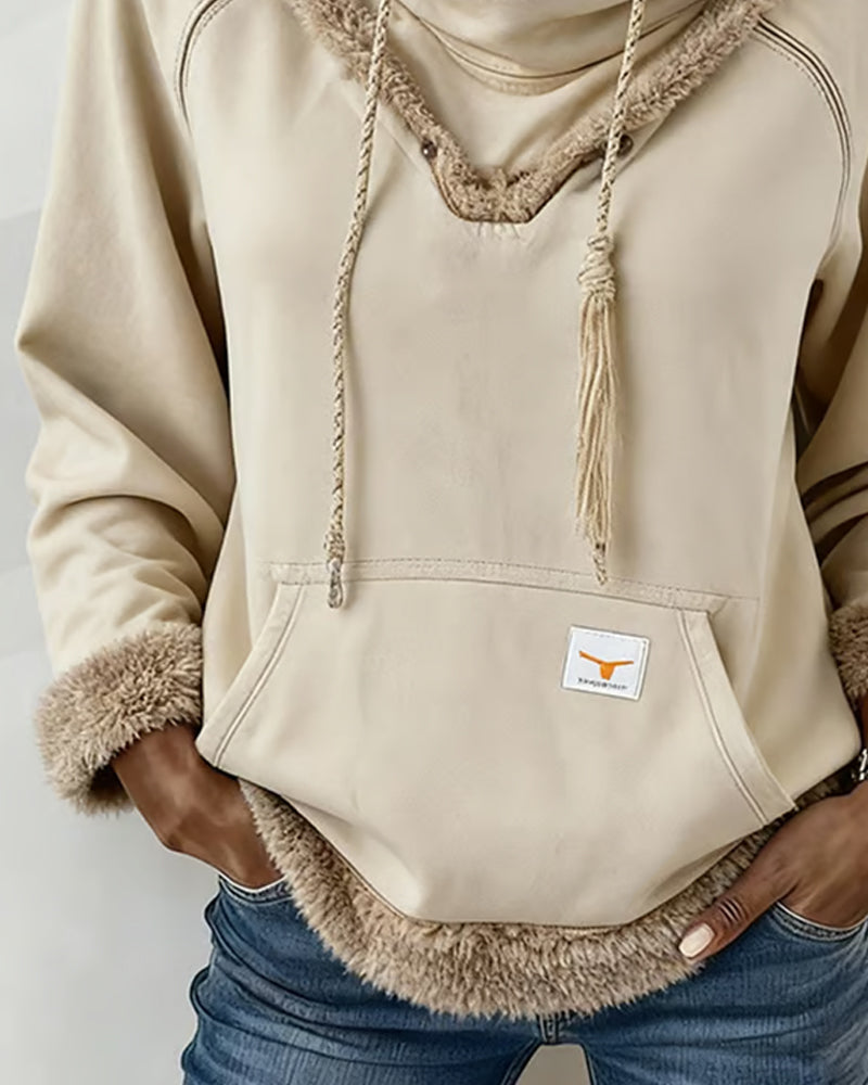 Bluza z długim rękawem i kieszeniami w stylu patchworku