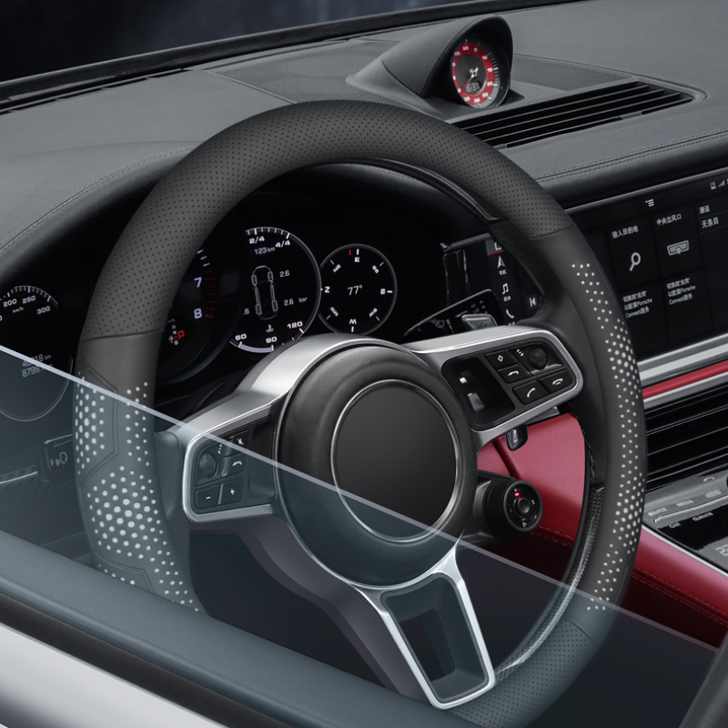 Itin plonas, kvėpuojantis, natūralios odos vairo užvalkalas su neslystančia danga-LT