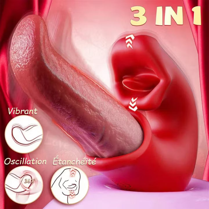 Arabella - wibrujący dildo 3 w 1 ze stymulacją punktu G, łechtaczki i języka, wodoodporny.
