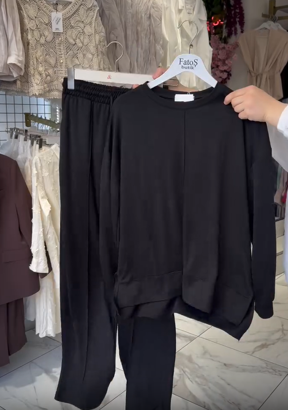 Conjunto de pantalón de algodón de manga larga y cuello redondo para mujer-ES