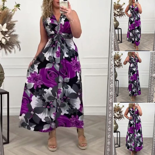 💗Vestido plisado con estampado floral elegante sin mangas.