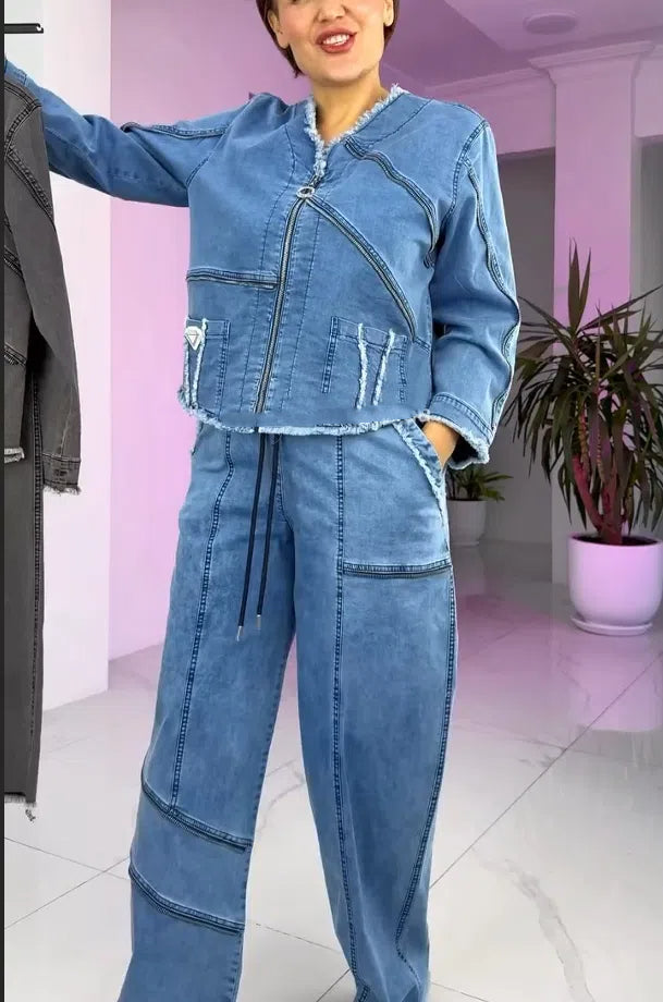 Traje vaquero vintage para mujer con cremallera-ES