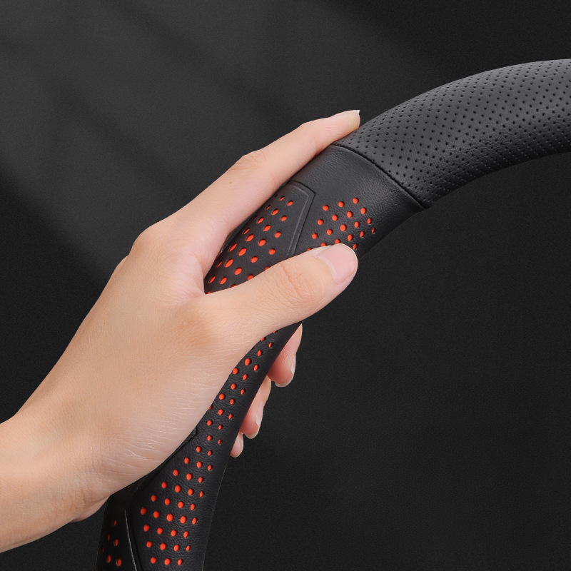 Itin plonas, kvėpuojantis, natūralios odos vairo užvalkalas su neslystančia danga-LT