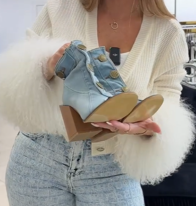 Μοντέρνα γυναικεία ψηλοτάκουνα παπούτσια από τζιν ύφασμα με κουμπιά-GR