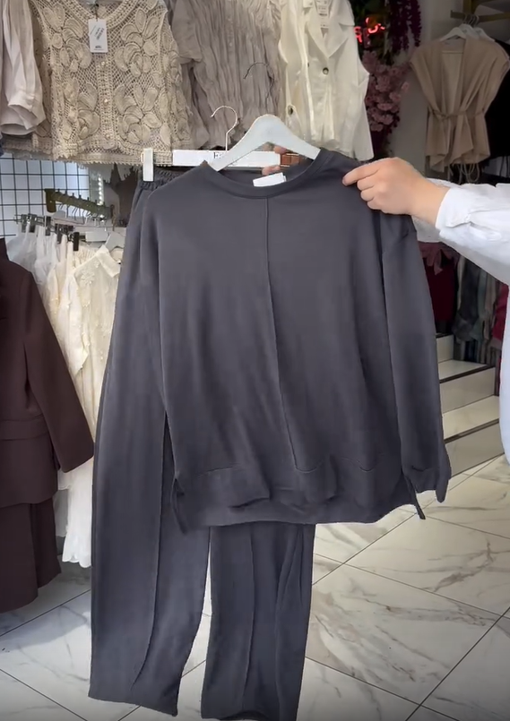 Conjunto de pantalón de algodón de manga larga y cuello redondo para mujer-ES