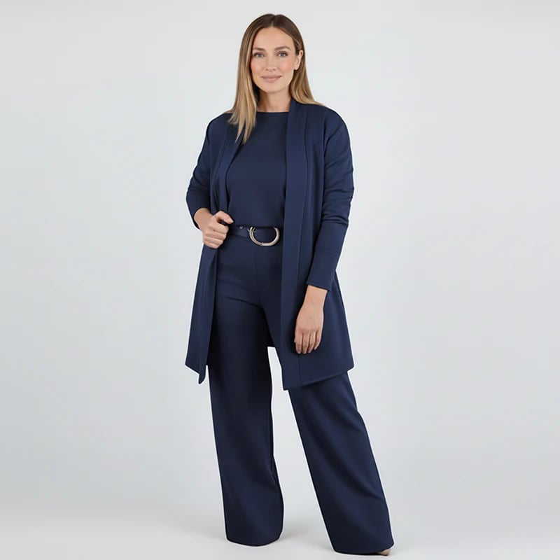 ⏳Specjalna oferta ograniczona czasowo⏰Elegancki 3-częściowy komplet zawierający długi kardigan, top i spodnie💞