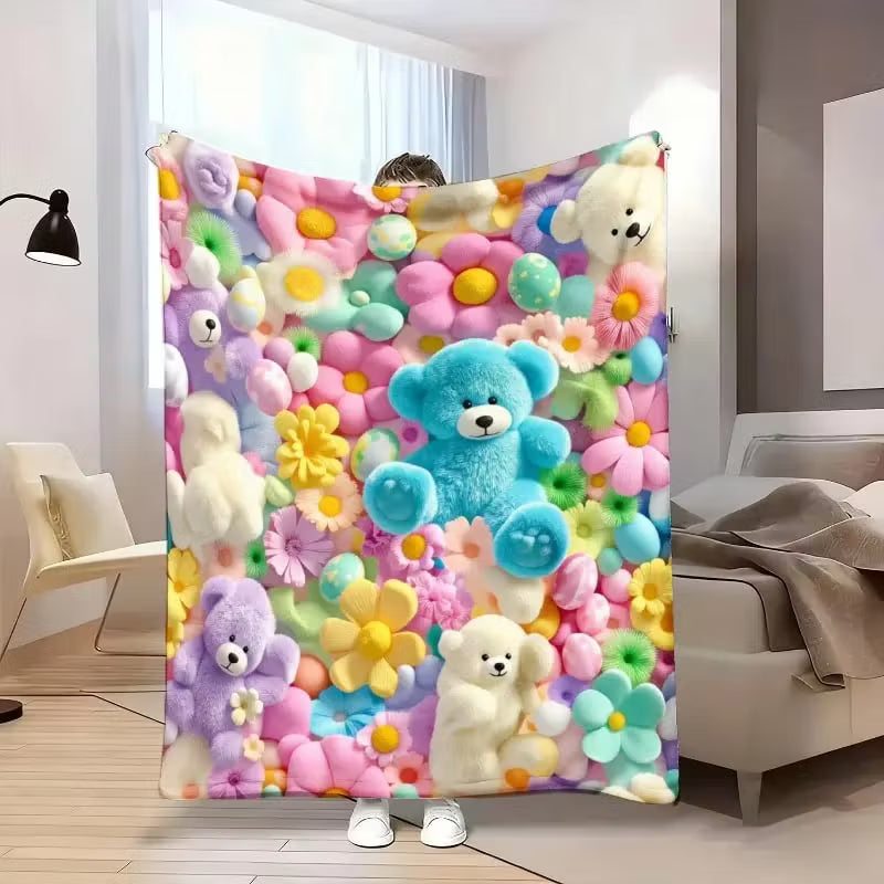 🧸Koc typu „teddy” w pastelowy kwiatowy wzór