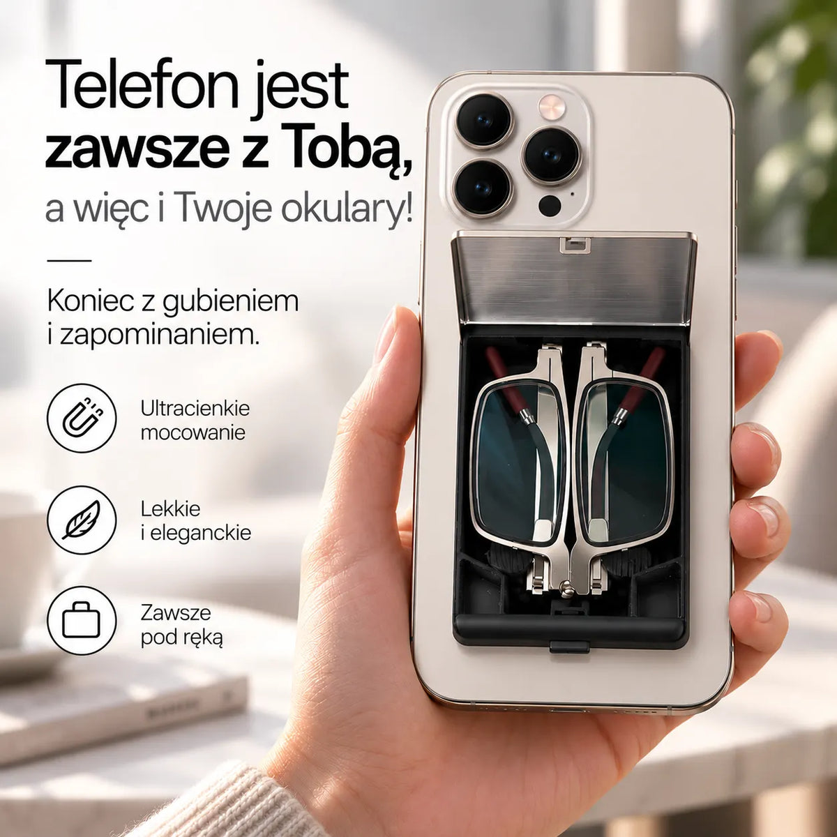 Przenośne okulary do czytania z filtrem światła niebieskiego, które można przymocować do telefonu