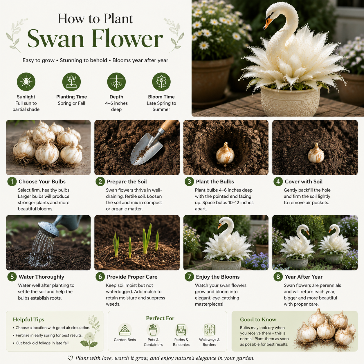 🔥Huge Discounts!🦢 Rare Swan Flower Bulbss – Grow Your Own Dreamy Swan Lake Garden