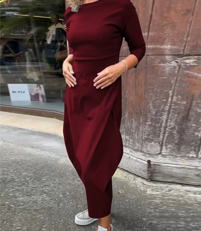 Prosta elegancka sukienka dla kobiet z kieszenią