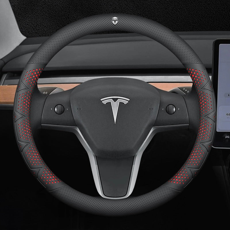 Itin plonas, kvėpuojantis, natūralios odos vairo užvalkalas su neslystančia danga-LT