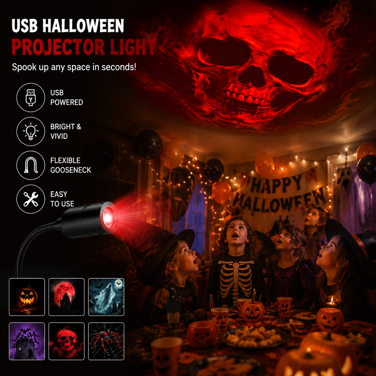 Projektor gwiazd HD Plug-&-Play: Zestaw 6 płyt na Halloween