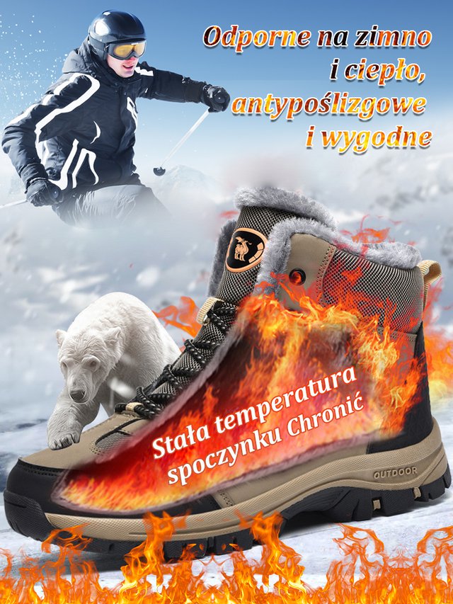 Outdoorowe ocieplane i grube wysokie buty trekkingowe.
