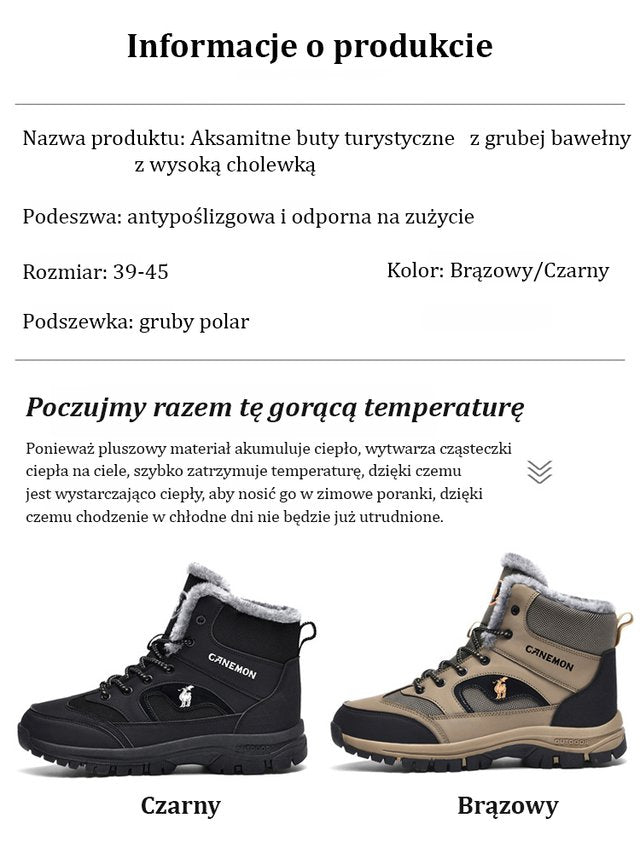 Outdoorowe ocieplane i grube wysokie buty trekkingowe.