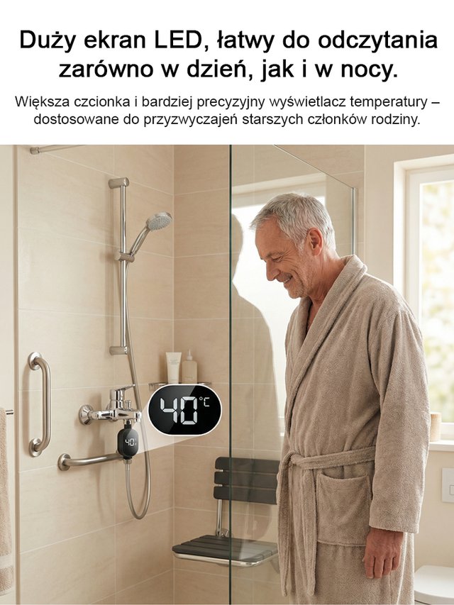 Inteligentny, wodoszczelny wyświetlacz temperatury do słuchawki prysznicowej