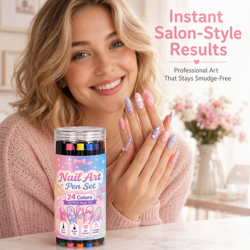 💅 OGRANICZONA CZASOWO ZNIŻKA 50%! 💥 Zestaw 24 kolorowych dwustronnych pisaków do zdobienia paznokci – kreatywne, jakości salonowej, łatwe do zrobienia samemu ✨
