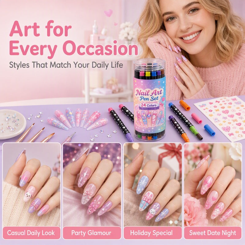 💅 OGRANICZONA CZASOWO ZNIŻKA 50%! 💥 Zestaw 24 kolorowych dwustronnych pisaków do zdobienia paznokci – kreatywne, jakości salonowej, łatwe do zrobienia samemu ✨