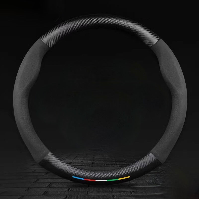 TrackVibe | Κάλυμμα τιμονιού από μαύρο σουέτ άνθρακα – Αντιολισθητικό και ανθεκτικό στη φθορά-GR