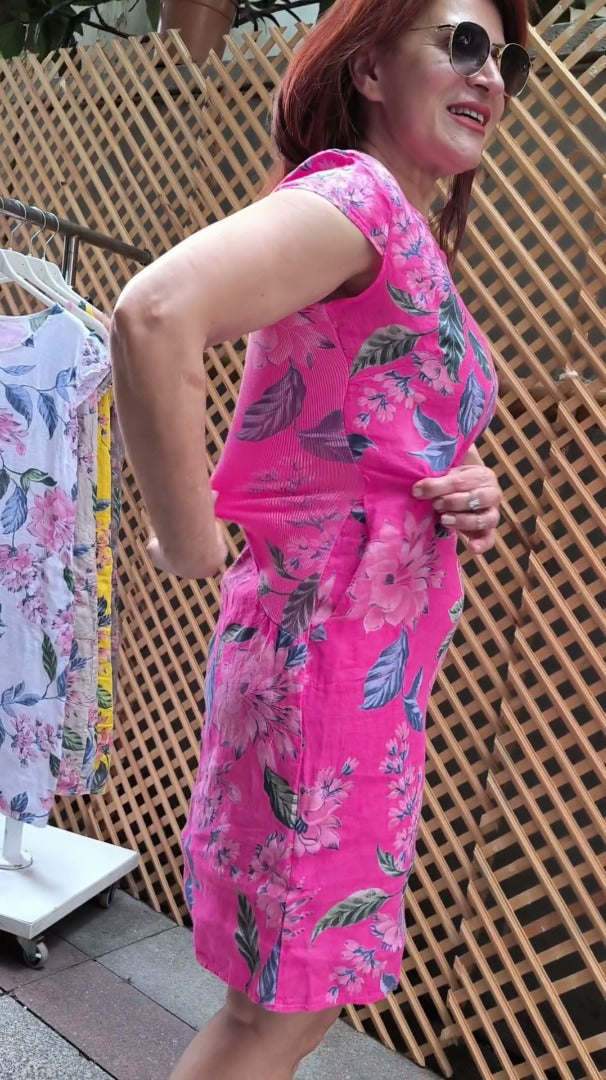 👗 Φόρεμα με σχέδιο, φαρδιά μανίκια και στρογγυλή λαιμόκοψη-GR