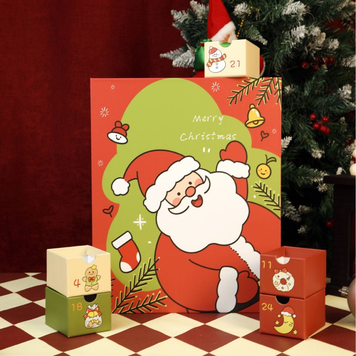 Rožinis marmurinis Advento kalendorius 2025 m., 24 dienų iki Kalėdų atgalinio skaičiavimo dėžutė-LT