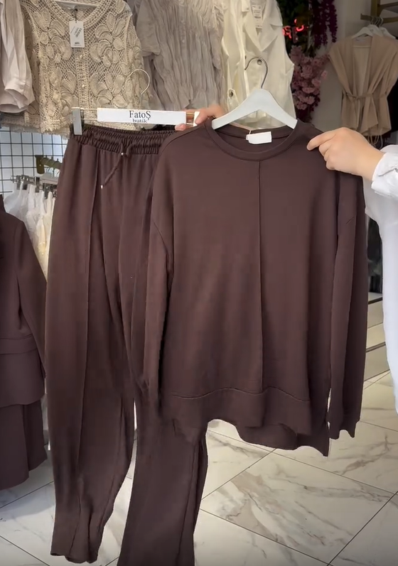 Conjunto de pantalón de algodón de manga larga y cuello redondo para mujer-ES