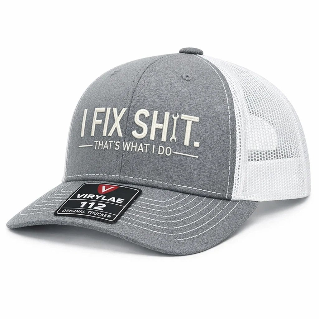 🛠️ Czapka truckerka „I Fix Shit” – zabawna czapka mechanika i naprawiacza